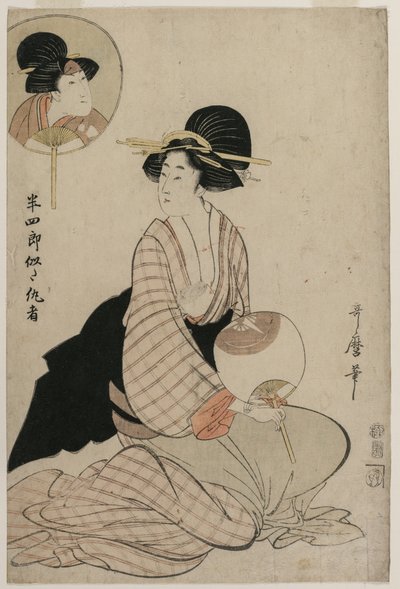 Uma mulher atraente que se parece com o ator Iwai Hanshiro V, 1806. de Kitagawa Utamaro