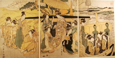 No desembarque do ferryboat de Kitagawa Utamaro