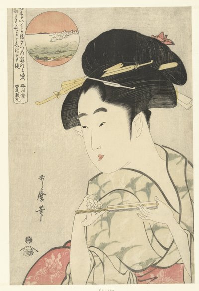 Retrato de busto de uma jovem com um ventilador de Kitagawa Utamaro