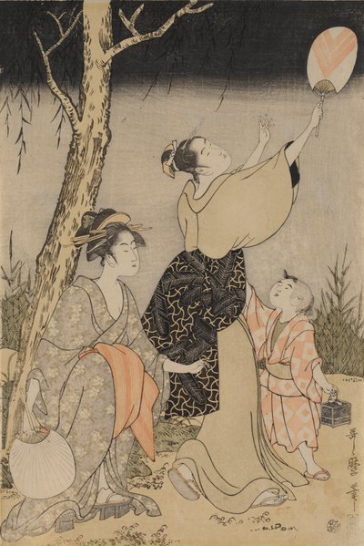 Pegando vaga-lumes sob um salgueiro (esquerda) de Kitagawa Utamaro