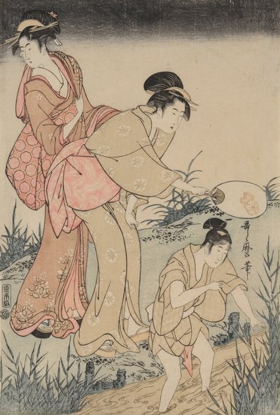 Pegando vaga-lumes sob um salgueiro (à direita) de Kitagawa Utamaro