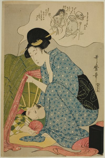 O pesadelo de uma criança com fantasmas de Kitagawa Utamaro