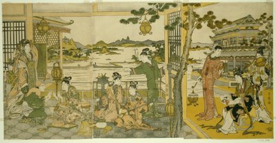 Belezas chinesas em um banquete de Kitagawa Utamaro