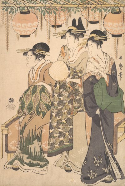 Courtesans Beneath a Wisteria Arbor..., ca. 1795. de Kitagawa Utamaro