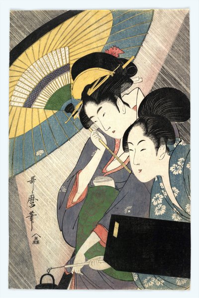 Duas mulheres sob um guarda-chuva de Utamaro, Kitagawa (1753-1806) de Kitagawa Utamaro