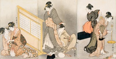 Travesseiro duplo. Tríptico, ca 1794 de Kitagawa Utamaro
