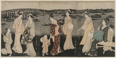Aproveitando o frescor da noite ao longo do rio Sumida, c. 1797-98. de Kitagawa Utamaro