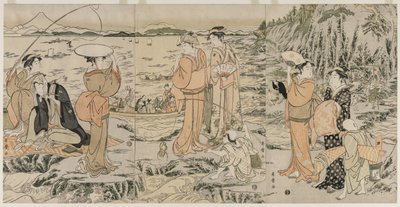Pescando no Chopping Board Rock em Enoshima de Kitagawa Utamaro