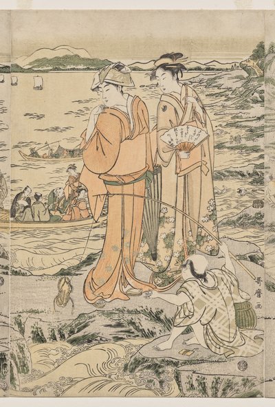 Pescando no Chopping Board Rock em Enoshima de Kitagawa Utamaro