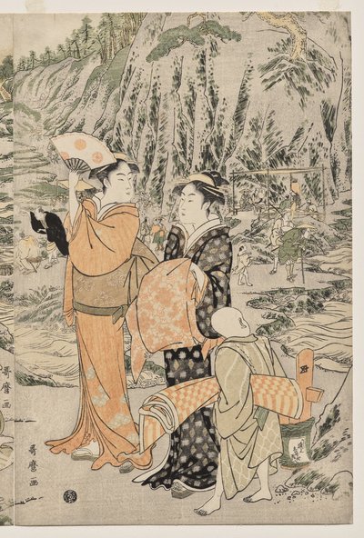 Pescando no Chopping Board Rock em Enoshima de Kitagawa Utamaro