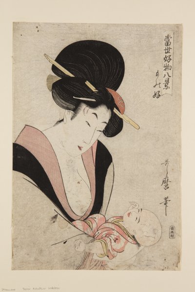 Fond of Pets (Mono-zuki) (impressão a cores em bloco de madeira) de Kitagawa Utamaro