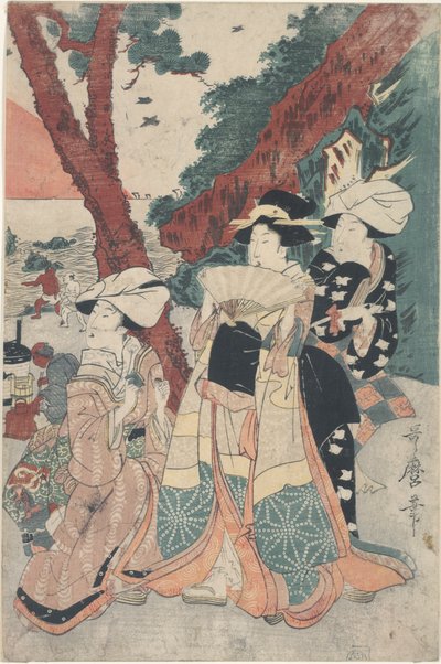 Praia de Futamigaura no Ano Novo de Kitagawa Utamaro