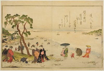 Coletando Conchas na Maré Baixa, do livro ilustrado "Presentes da maré vazante (Shiohi no tsuto)" de Kitagawa Utamaro