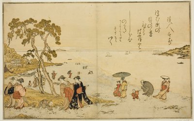 Coletando Conchas na Maré Baixa, do livro ilustrado "Presentes da maré vazante (Shiohi no tsuto)" de Kitagawa Utamaro