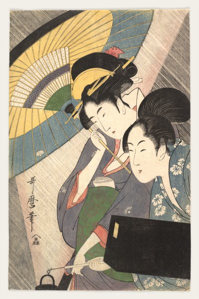 Gueixa e acompanhante numa noite chuvosa de Kitagawa Utamaro