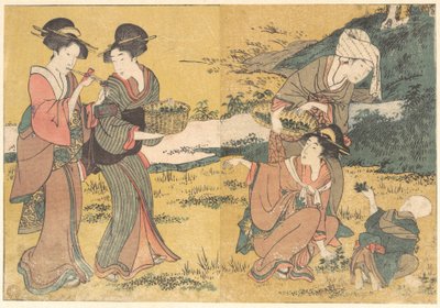 «Raparigas a colher folhas verdes», do livro ilustrado «Flores das Quatro Estações» de Kitagawa Utamaro