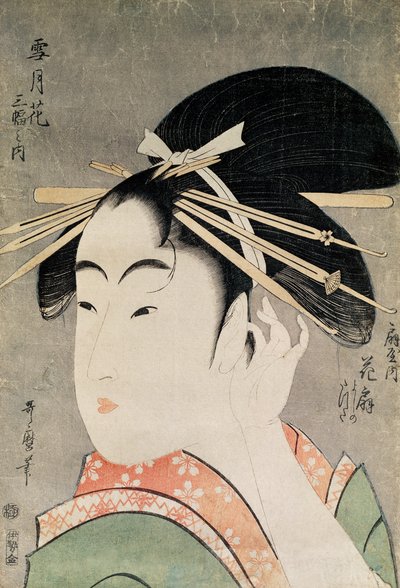Cabeça de uma mulher (impressão woodblock de cor) de Kitagawa Utamaro