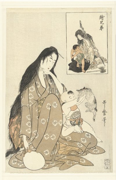 Kintoki e Yamauba
Imagens de irmãos (título da série)
E kyodai (título da série sobre o objecto) de Kitagawa Utamaro