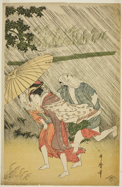 Amantes sob um Guarda-chuva, c.1797 (impressão em bloco de madeira a cores; oban) de Kitagawa Utamaro