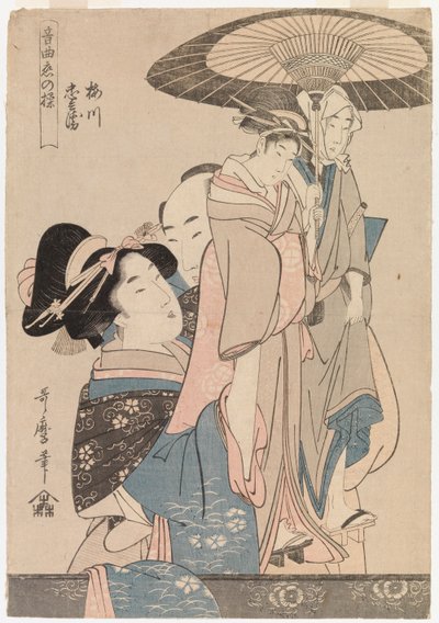 Casal apaixonado com marionetas de teatro de Kitagawa Utamaro