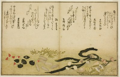 Minasshi por fora, sal por fora, molde dois por fora, missô por fora, Jimmy moído por dentro, ideia d Chigusa por fora, do tee st latte brácteas da maré)” de Kitagawa Utamaro