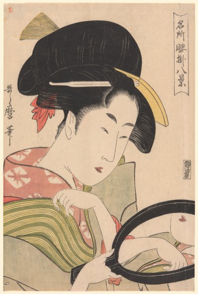 Espelho, da série “Eight Views of Tea-stalls in Celebrated Places” (“Meisho koshikake hakkei”) de Kitagawa Utamaro
