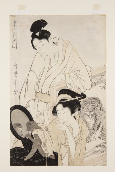 Macaco e Tigre (impressão a cores em bloco de madeira) de Kitagawa Utamaro