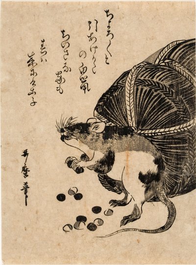 Rato com um saco de arroz de Kitagawa Utamaro