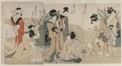 Musashi, Omi, Yamashiro, Proposta de Settsu P Rovinse de Teserie s Facio beshi x Jewel ri vers (Fru Mutama River) de Kitagawa Utamaro