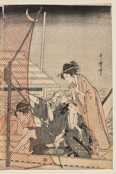 Pesca com rede à noite de Kitagawa Utamaro