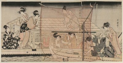 Pesca de Rede à Noite no Rio Sumida de Kitagawa Utamaro