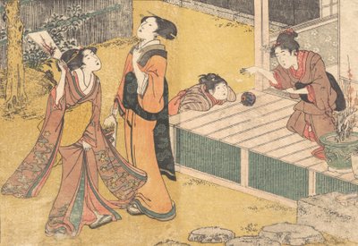 Jogos de Ano Novo, do livro impresso Flowers of the Four Seasons Shiki no hana, 1801. de Kitagawa Utamaro