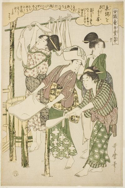 Nº 10 (ju), da série "Mulheres na Indústria da Sericultura (Joshoku kaiko tewaza-gusa)" de Kitagawa Utamaro