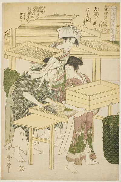 Nº 4 (shi), da série "Mulheres engajadas na indústria da sericultura (Joshoku kaiko tewaza-gusa)" de Kitagawa Utamaro