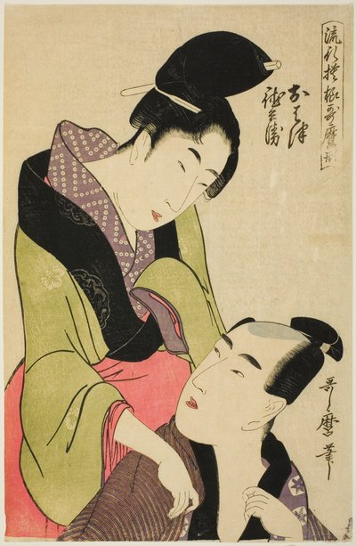 Primeiro rascunho d Tokubei, da série s ``Fashio na be pat rns member Utamaro Styee (Ryu pó mais próximo do tipo Utamaro)