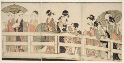 No topo e embaixo da ponte Ryogoku de Kitagawa Utamaro