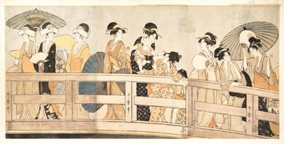 No topo e embaixo da ponte Ryogoku, c. 1800 de Kitagawa Utamaro