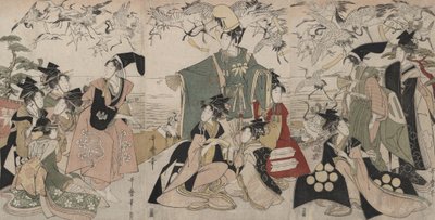 Paródia de Yoritomo a libertar grous (Mitate Yoritomo hōkaku) de Kitagawa Utamaro