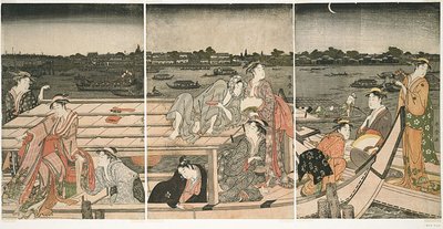 Passeios de barco de recreio no rio Sumida de Kitagawa Utamaro
