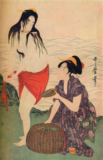 Painel do lado direito do tríptico The Pearl Divers de Utamaro, c1797-98, 1936. de Kitagawa Utamaro