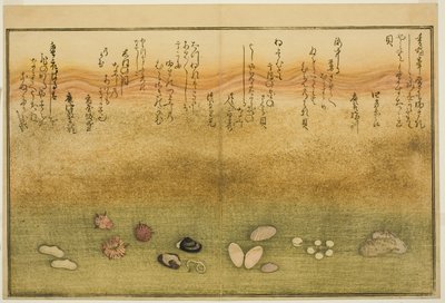 Fora das persianas, fora das flores, fora das cerejeiras em flor, fora das cerejeiras em flor, fora do cravo-da-índia, fora do plano d, fora das brácteas Brácteas secas pela maré)” de Kitagawa Utamaro
