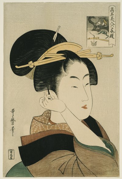 Tatsumi Roko, da série “Belezas Renomadas Comparadas aos Seis Poetas Imortais” (“Komei bijin rokkasen”) de Kitagawa Utamaro