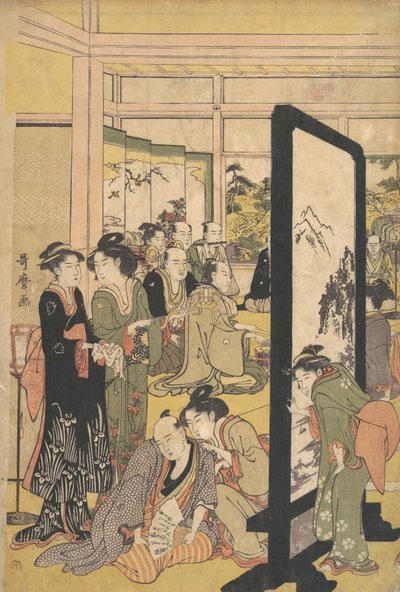 O Artista Kitao Masanobu Relaxando em uma Festa, 1790s. de Kitagawa Utamaro