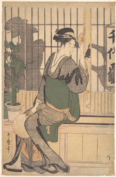 A casa de chá Chiyozuru Sombras no Shoji, década de 1790 de Kitagawa Utamaro