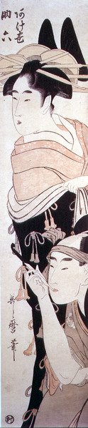 The Courtesan Agemaki and her Gallant Sukeroku, c.1797-98 (impressão em bloco de madeira a cores) de Kitagawa Utamaro