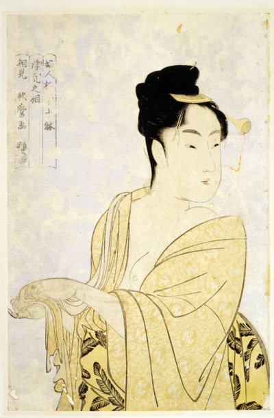 The Fancy-Free Type, da série Ten Types in the Physiognomic Study of Women par Utamaro, Kitagawa (1753-1806), c. 1793 - Lenhador colorido, 34,2x22,6 - Coleção Particular de Kitagawa Utamaro