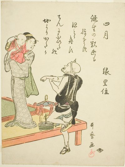 O Quarto Mês (Shigatsu), de uma série sem título de cenas de gênero nos doze meses, com poemas kyoka de Kitagawa Utamaro