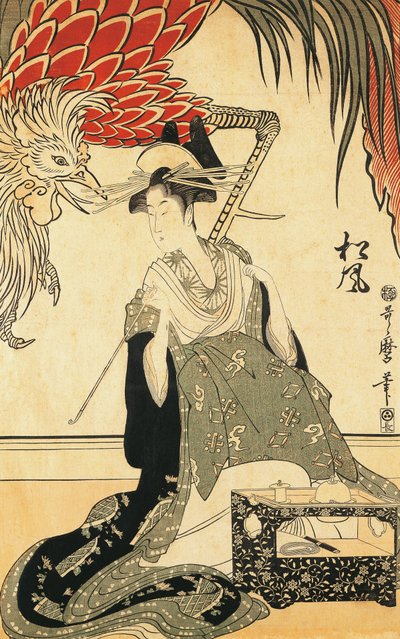 O Oiran Matsuzake com Tubo, de Kitagawa Utamaro, xilogravura de Kitagawa Utamaro