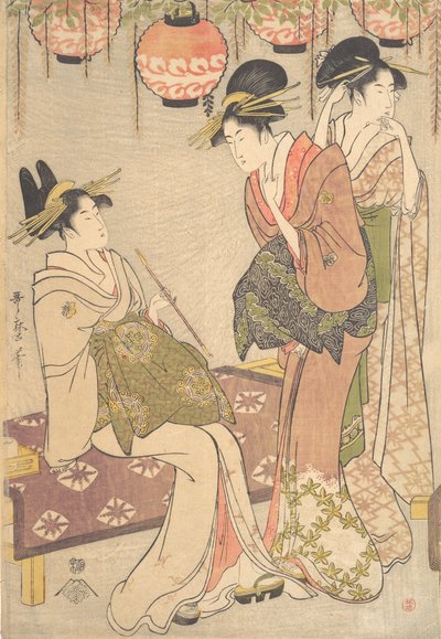 Três cortesãs, no final do século XVIII e início do século XIX. de Kitagawa Utamaro