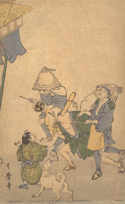 Três Reveladores das Classes Baixas, Usando Chapéus de Komuso..., finais do século XVIII - início do século XIX. de Kitagawa Utamaro